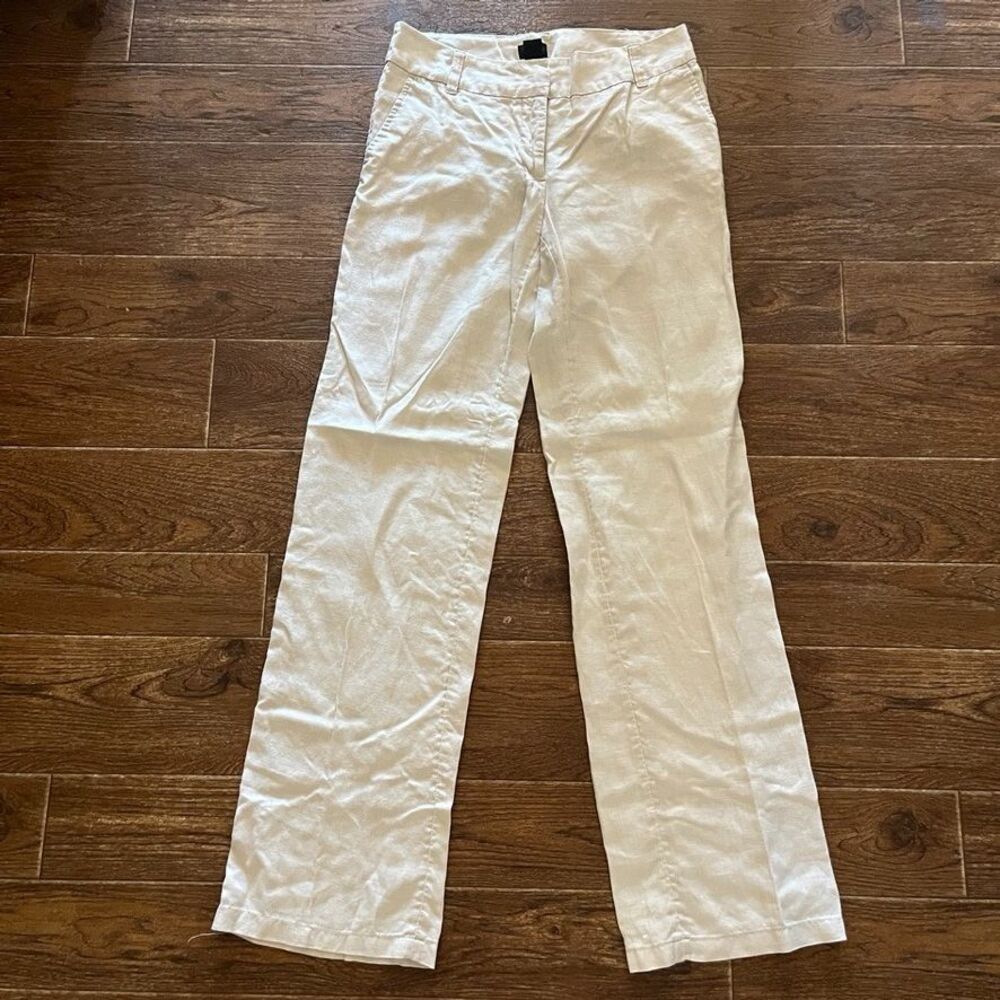 H&M Womens 100% Linen Straight Leg Pants Womens Size 4 Ivory Casual Beach